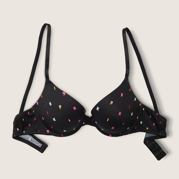 Victoria's Secret PINK Wear Everywhere Push-Up Bra 38B Black Mini Logo NEW - Picture 5 of 5